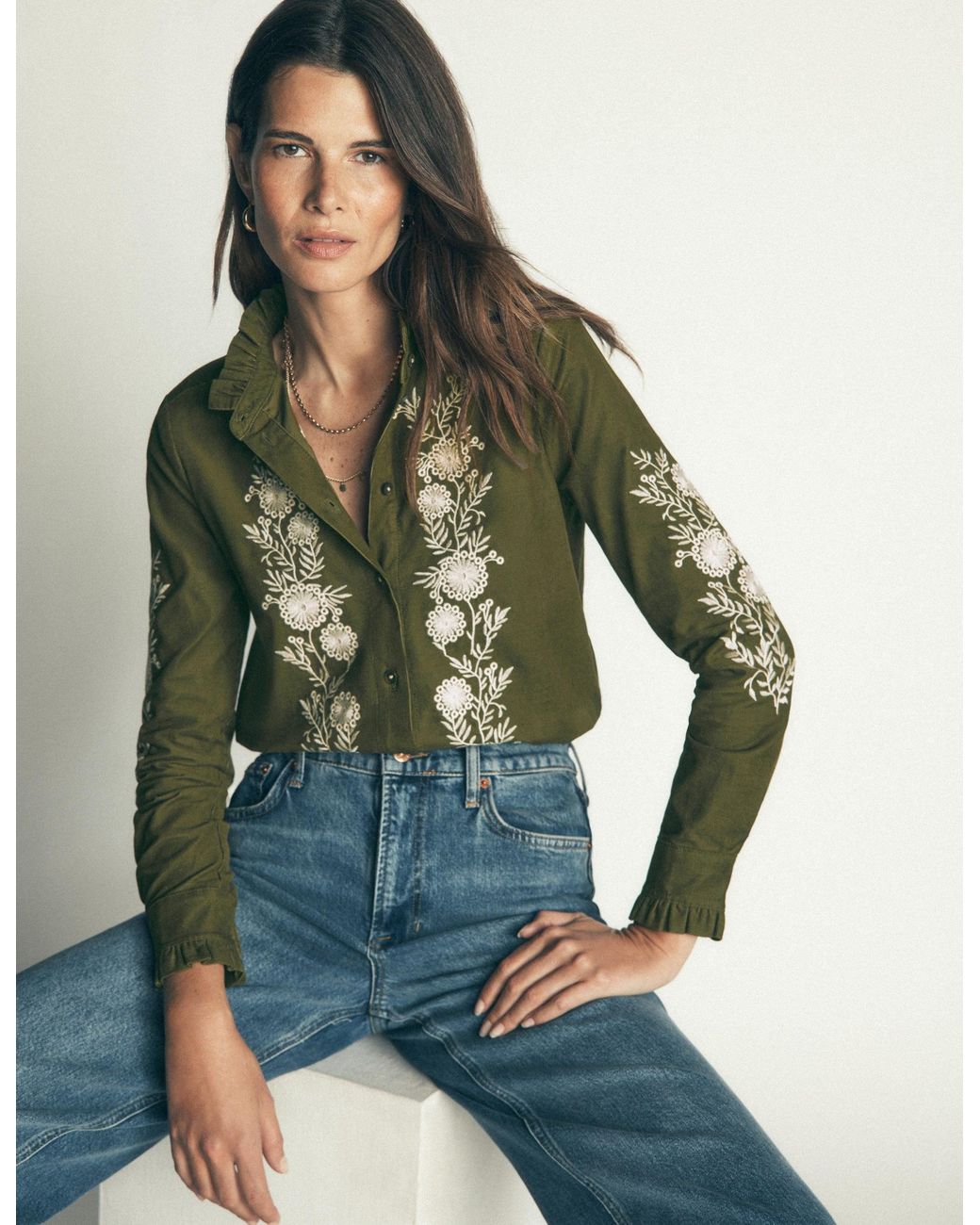 Boden Green Sienna Frill Cord Shirt