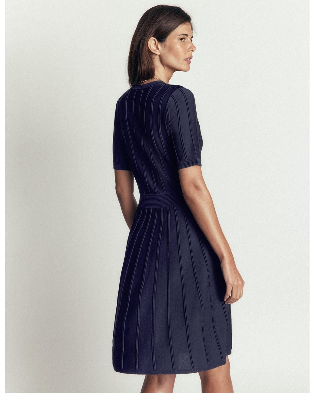 Boden Blue Button Front Stitch Dress