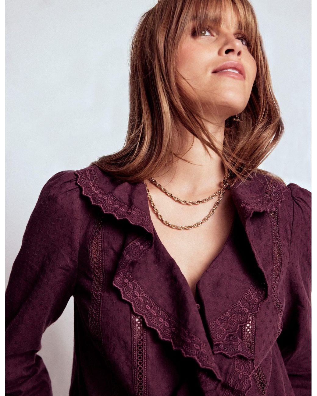 Boden Purple Ruffle Embroidered Blouse