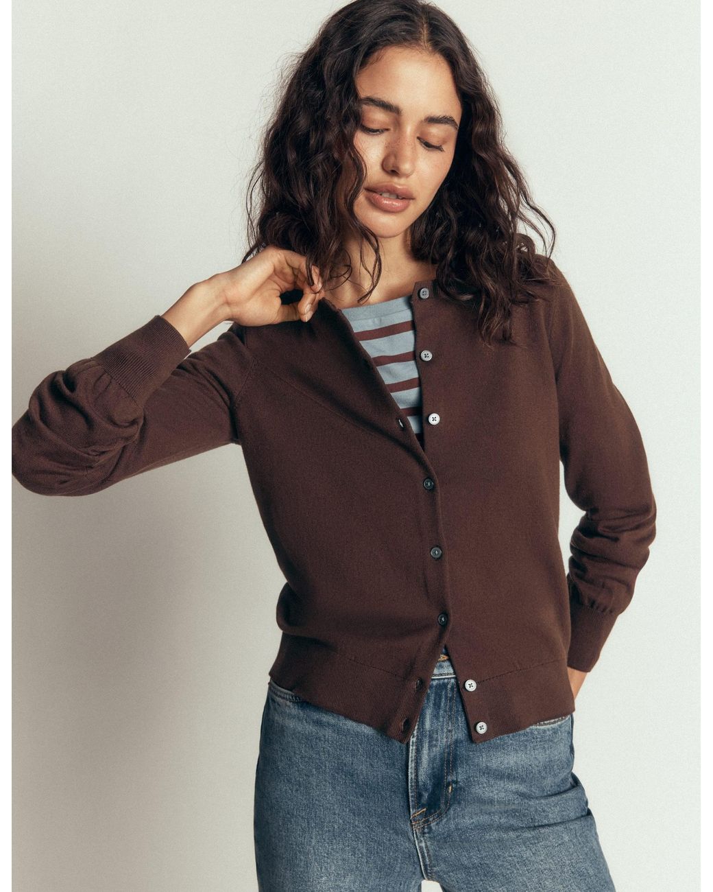 Boden Blue Camilla Cotton Crew Cardigan