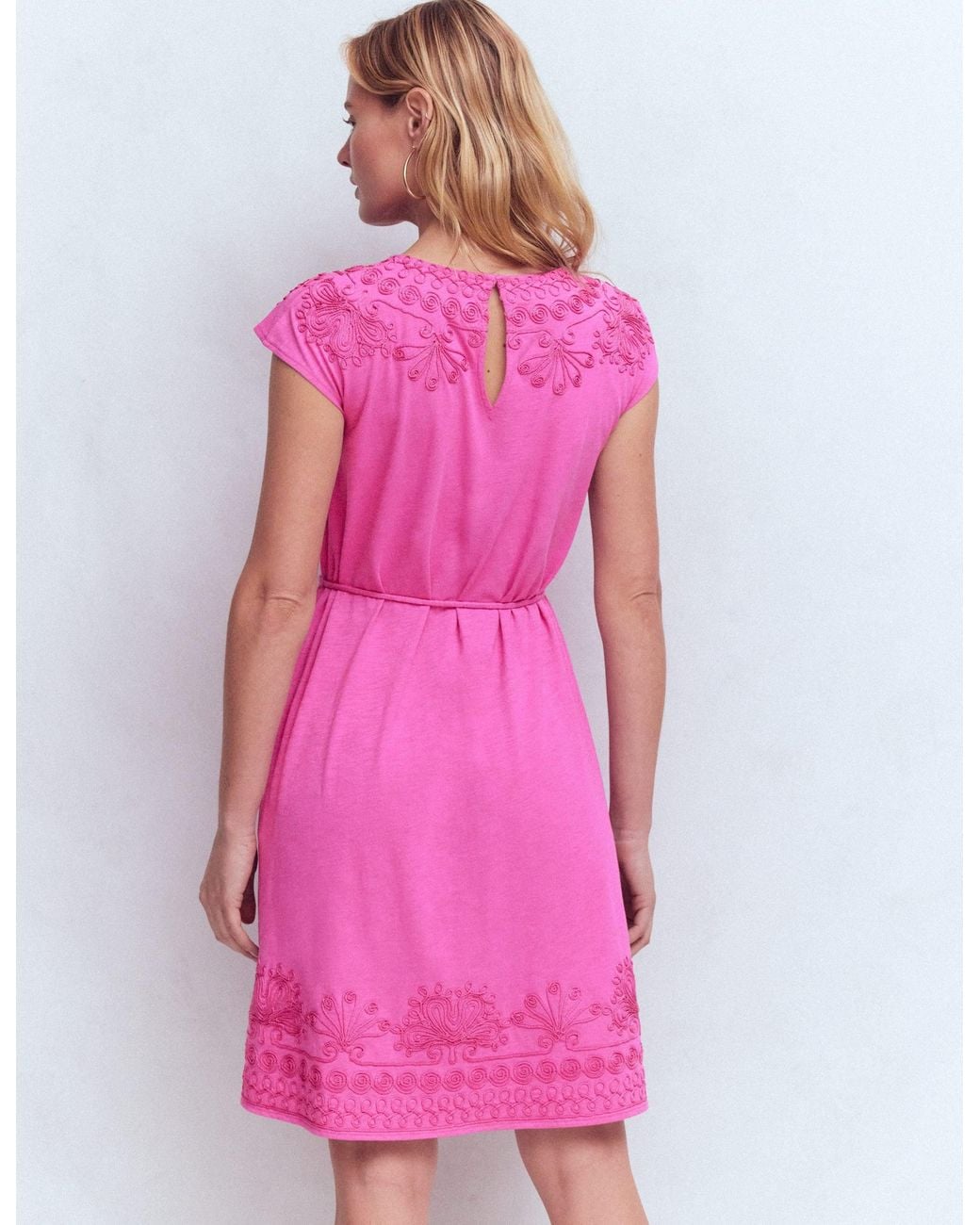 green emerald velvet dress Amara Embroidered Jersey Dress-Navy Embroidery main image 1