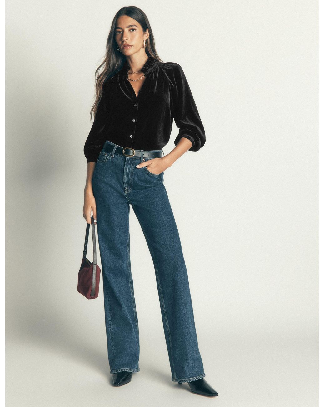 Boden Black Erica Frill Velvet Top
