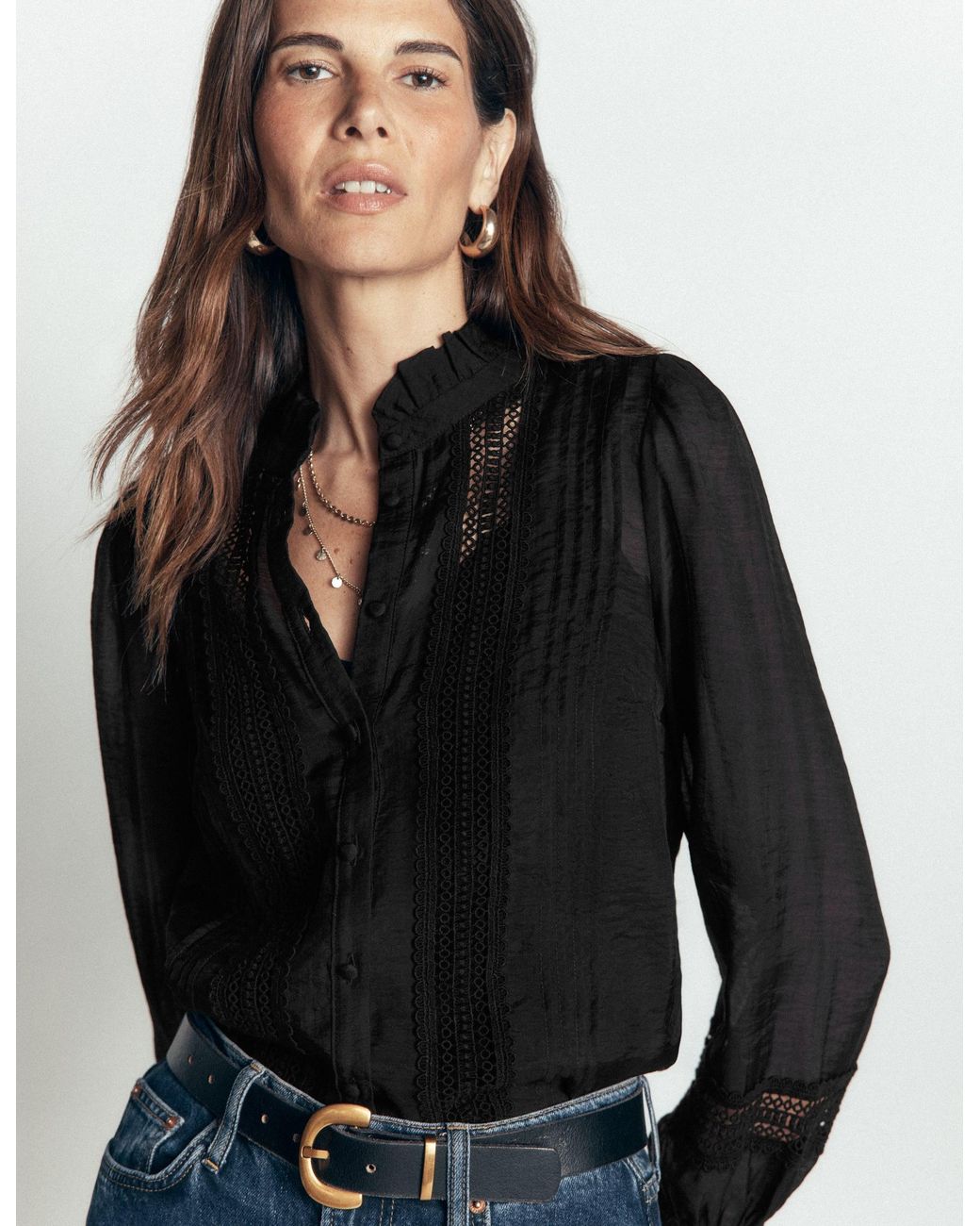 Boden Black Lace Trim Top