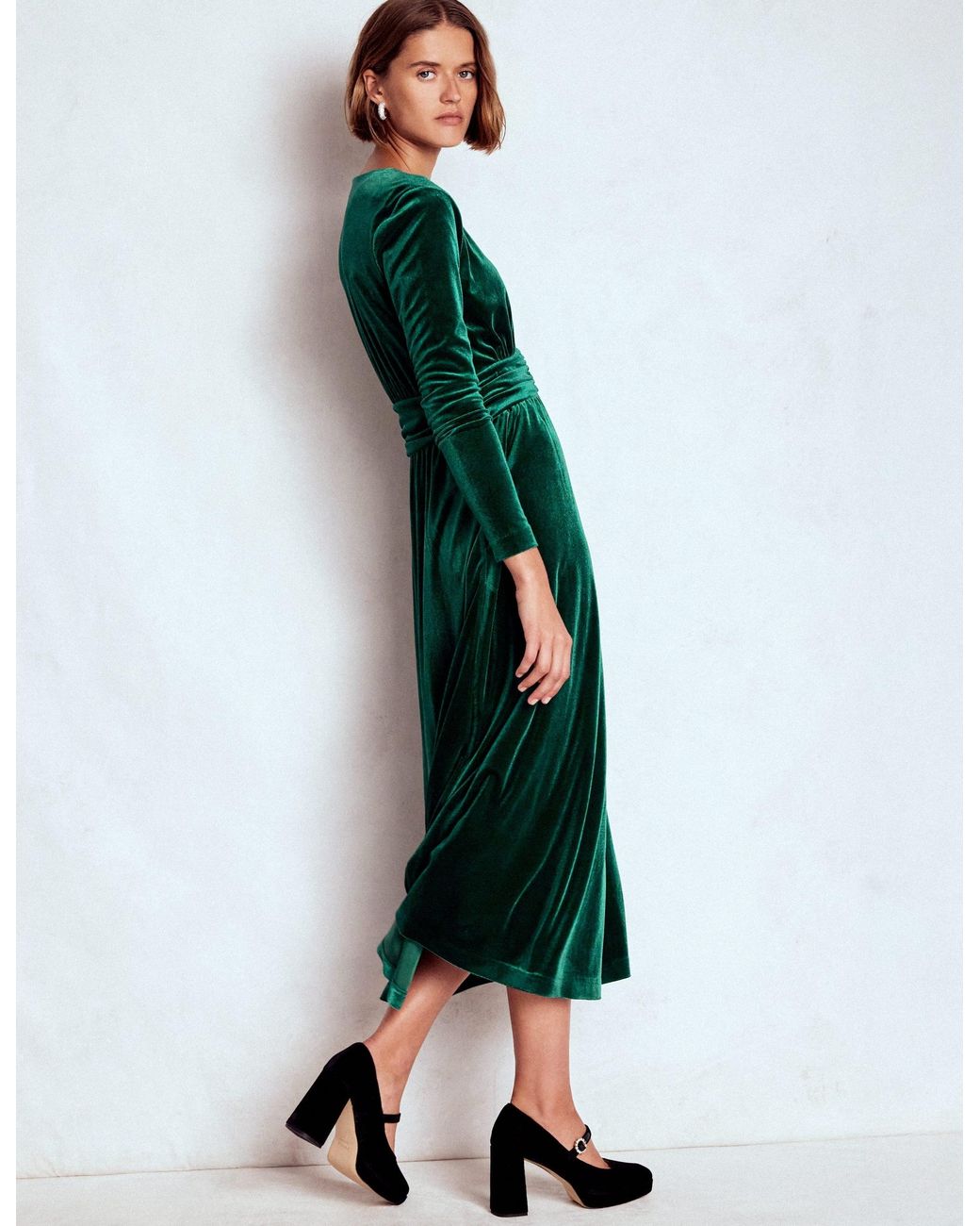 Boden Tilda Velvet Midi Dress in Green | Lyst