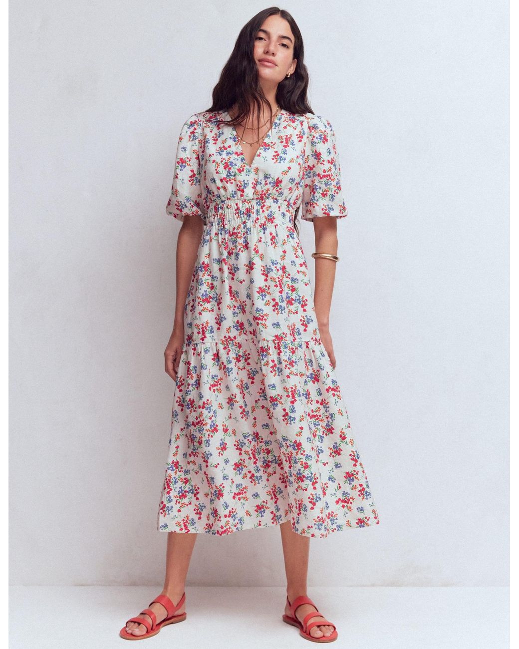 Boden White Irene Linen Midi Dress