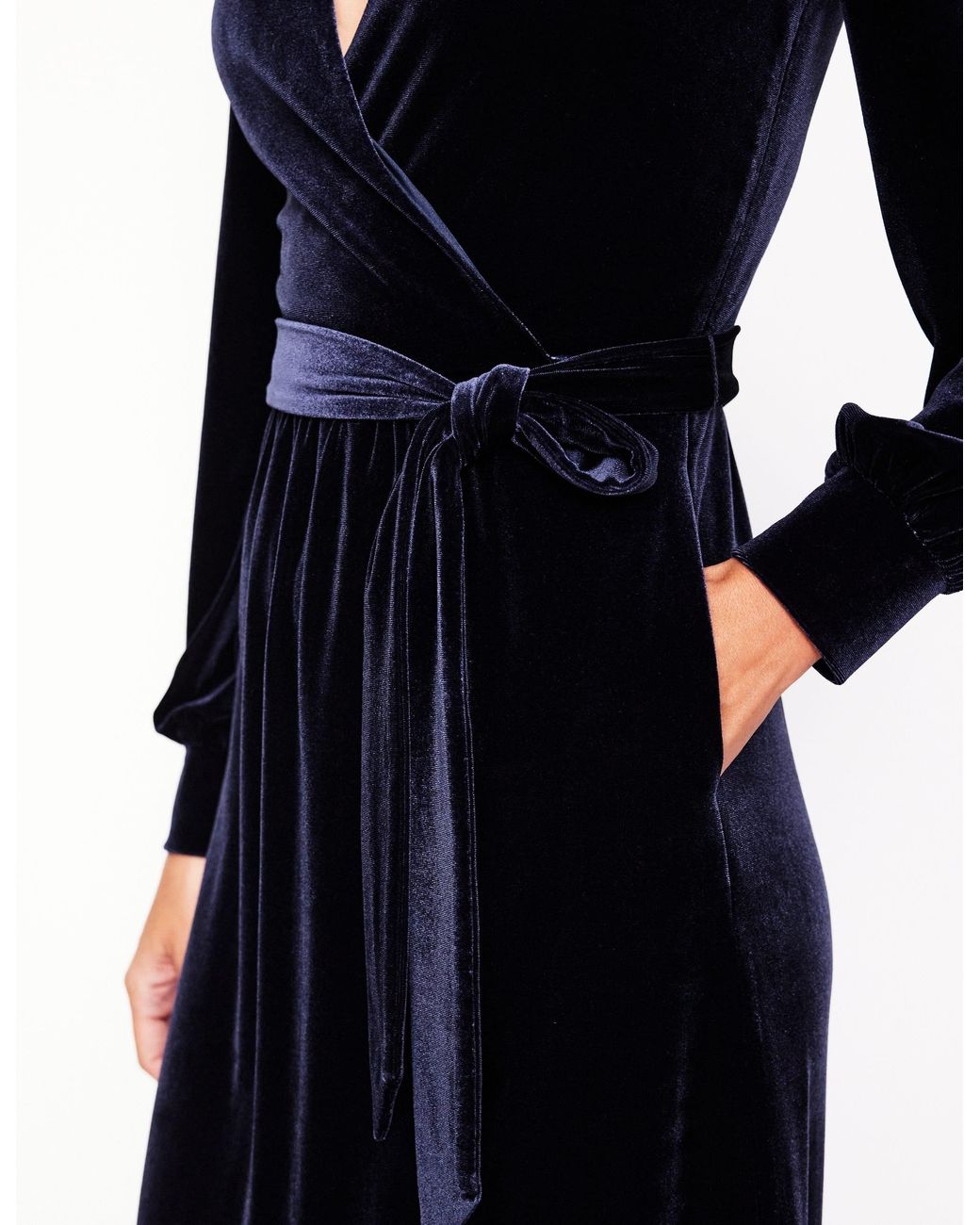 ophelia velvet midi wrap dress Boden Ophelia Velvet Midi Wrap Dress in Blue