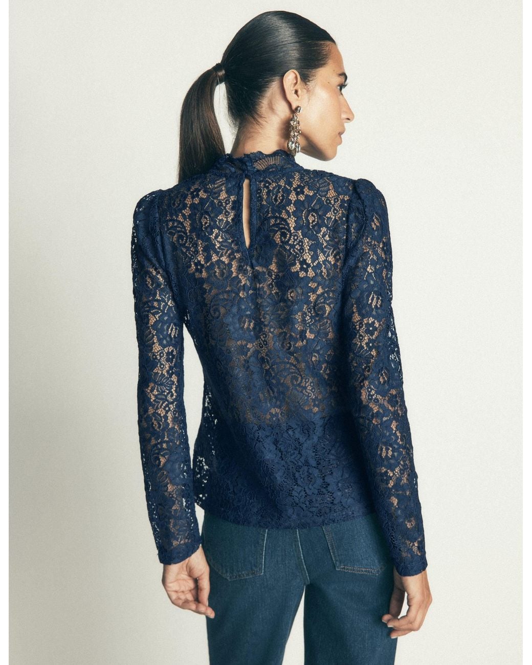 Boden Blue Lace Detail Top