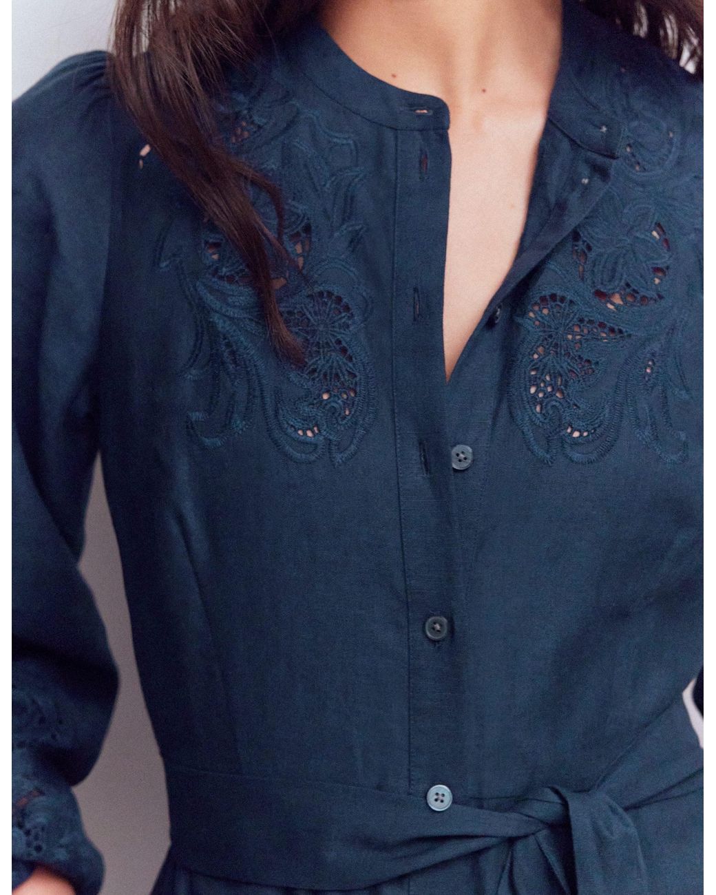 Boden Blue Mae Linen Blend Shirt Dress