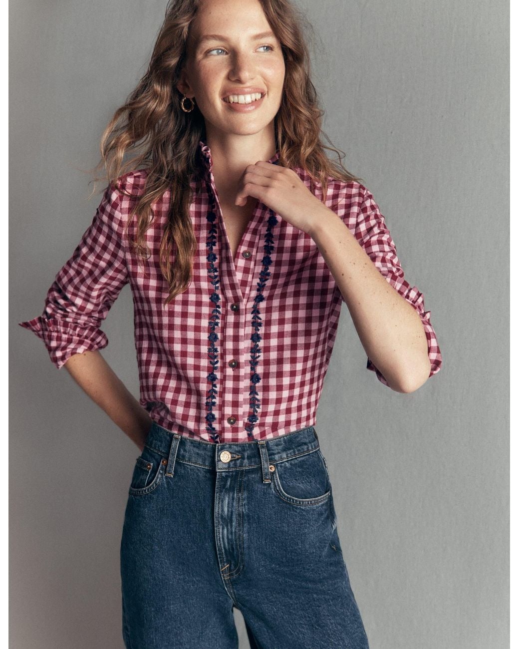 Boden Red Sienna Frill Cotton Shirt