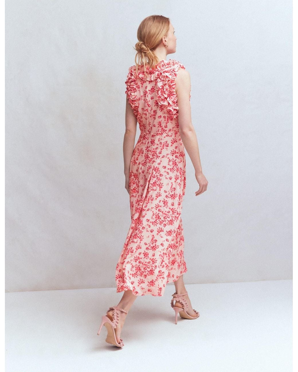 Boden Natural Ruffle Silk Midi Dress