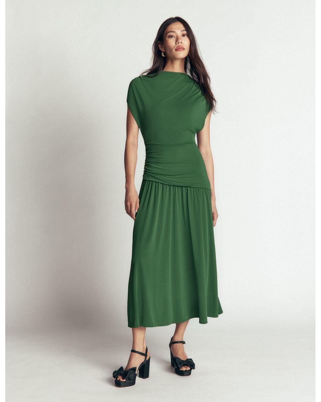 Boden Green Drape Jersey Crepe Maxi Dress