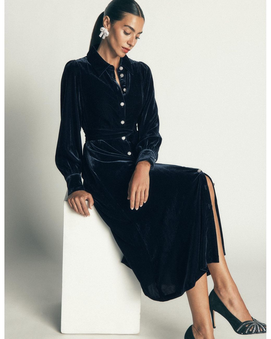 Boden Blue Maeve Velvet Shirt Dress