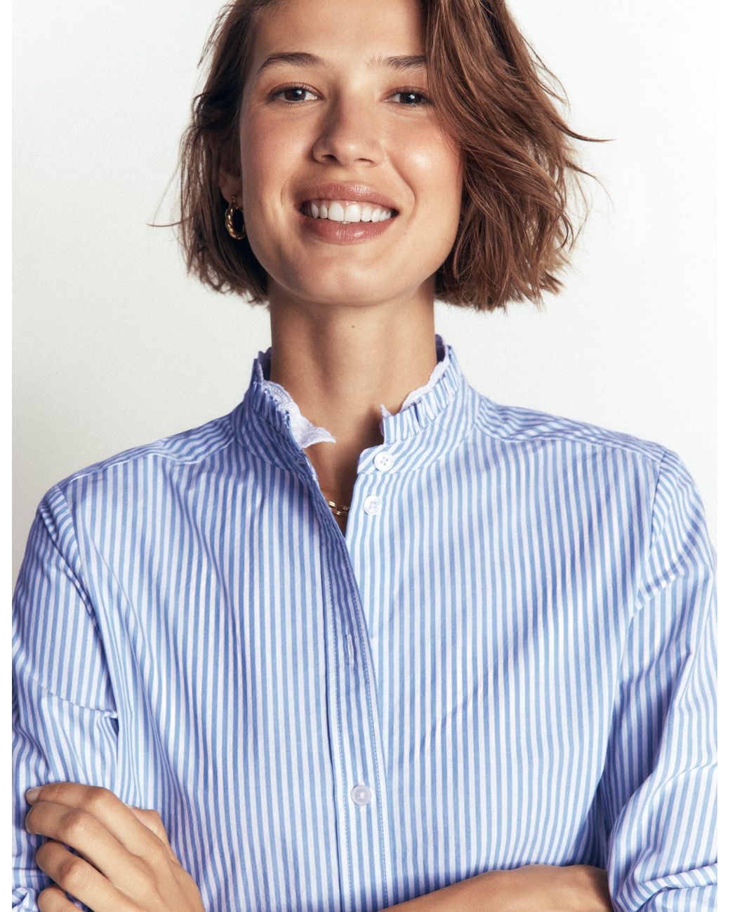 Boden Blue Sienna Frill Cotton Shirt