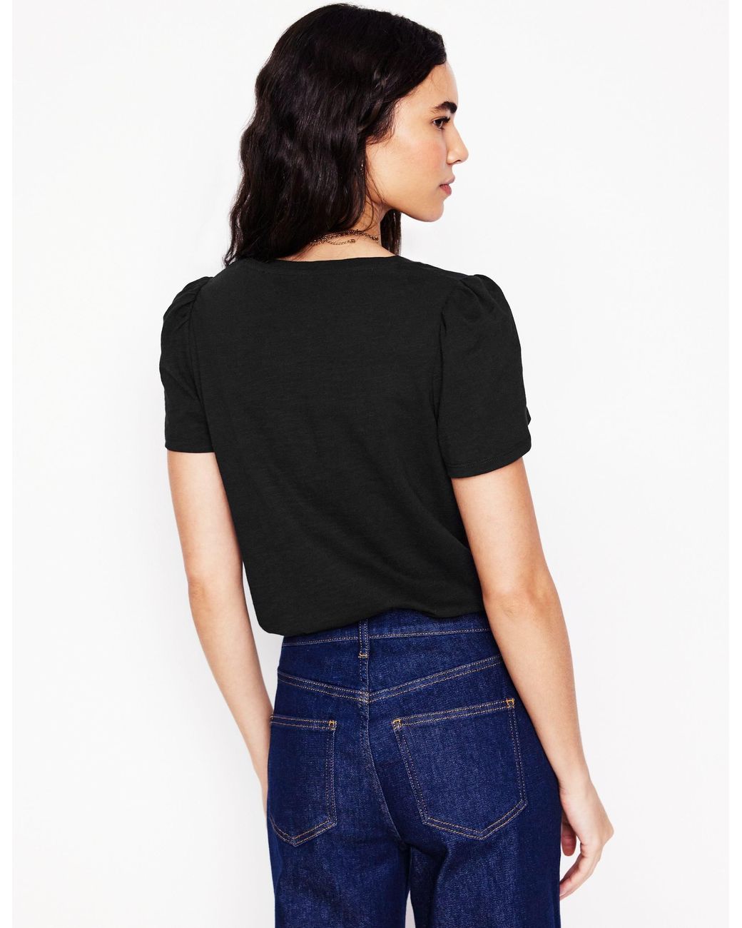 Boden Black Sophie V-Neck Slub T-Shirt