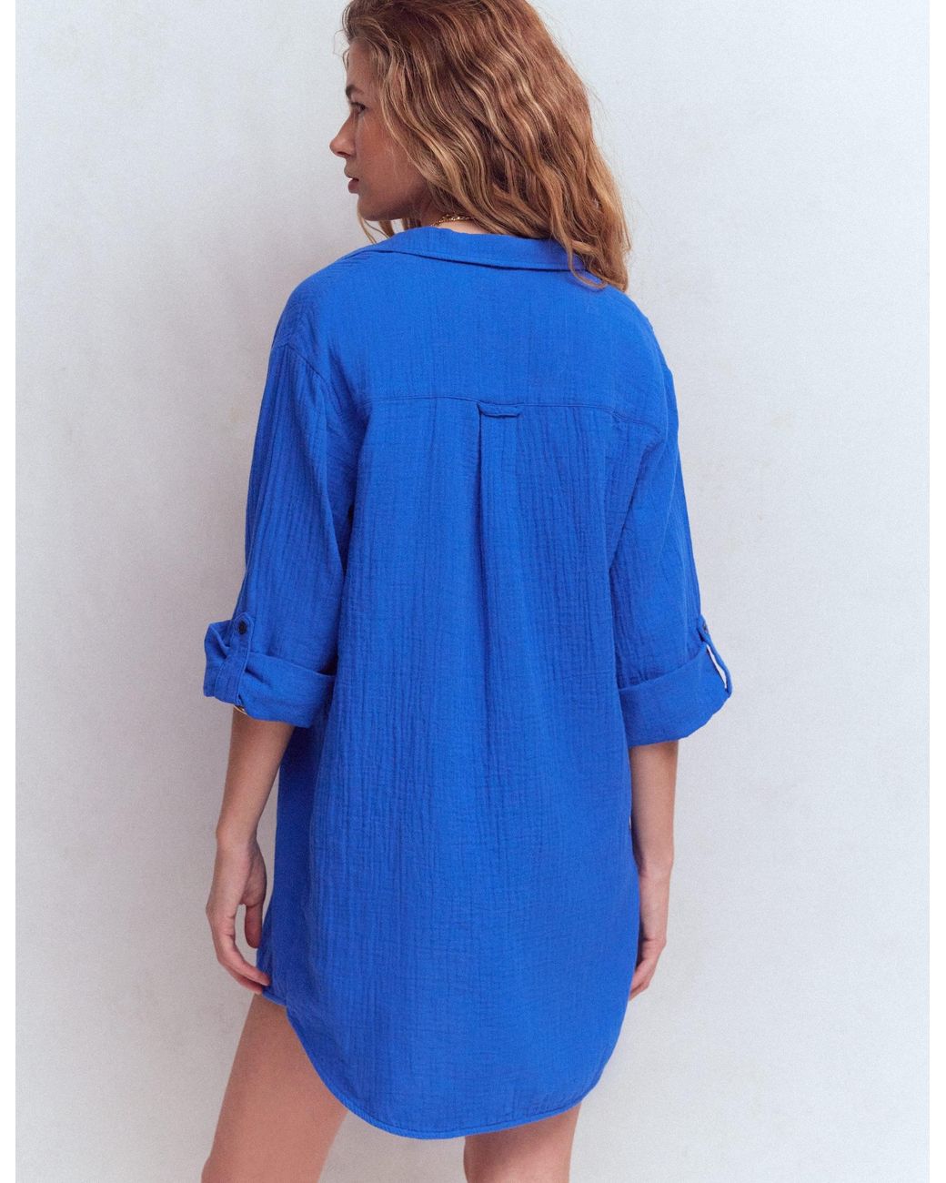 Boden Blue Longline Double Cloth Shirt
