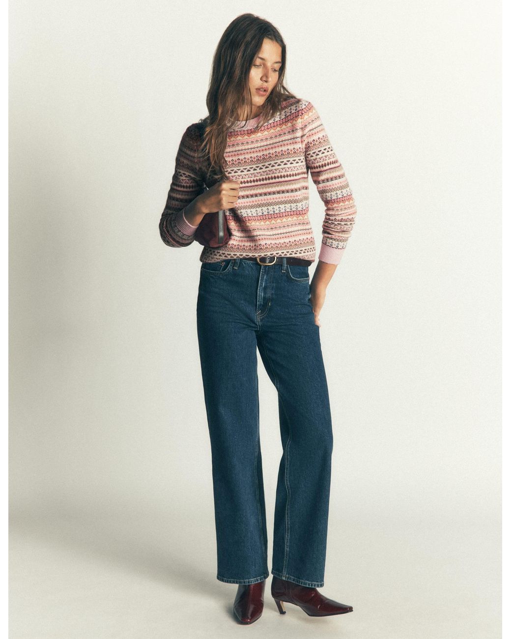 Boden Pink Edie Fair Isle Sweater