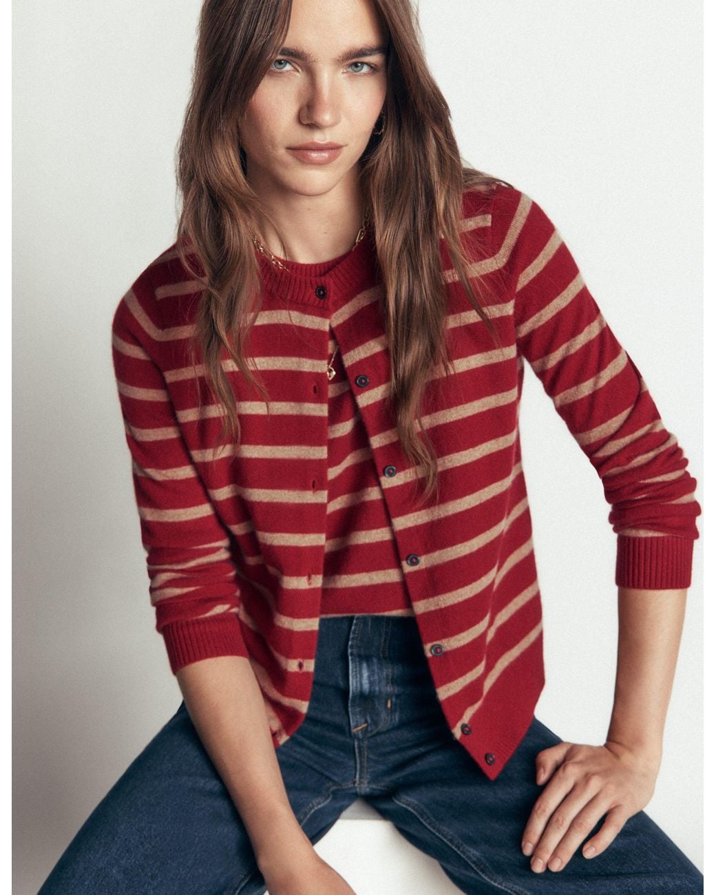 Boden Red Elsie Cashmere Crew Cardigan
