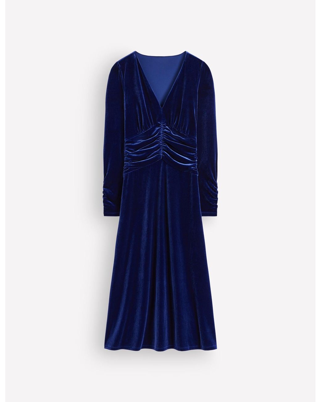 Boden Blue Mya Ruched Velvet Midi Dress