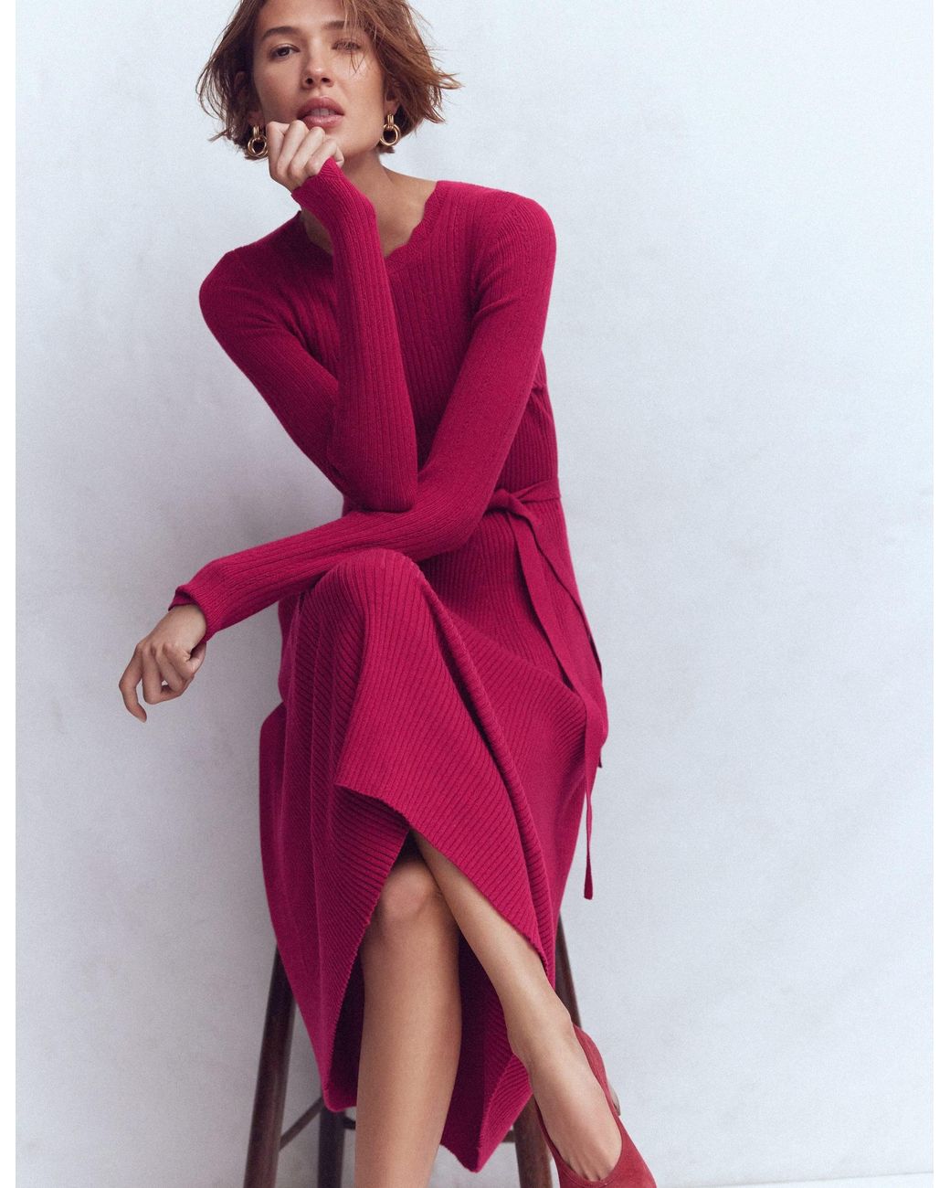 Boden Red Isobel Knitted Midi Dress