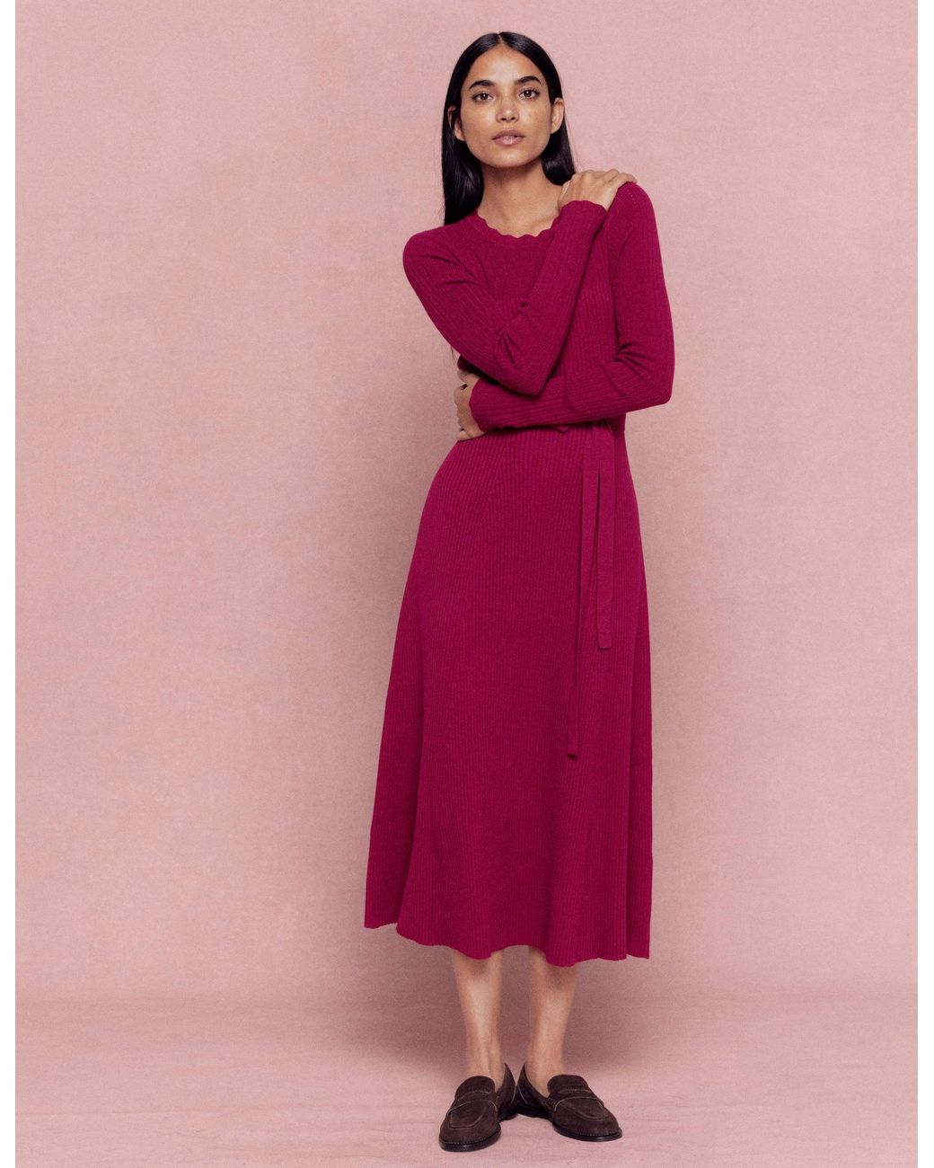 Boden Red Isobel Knitted Midi Dress