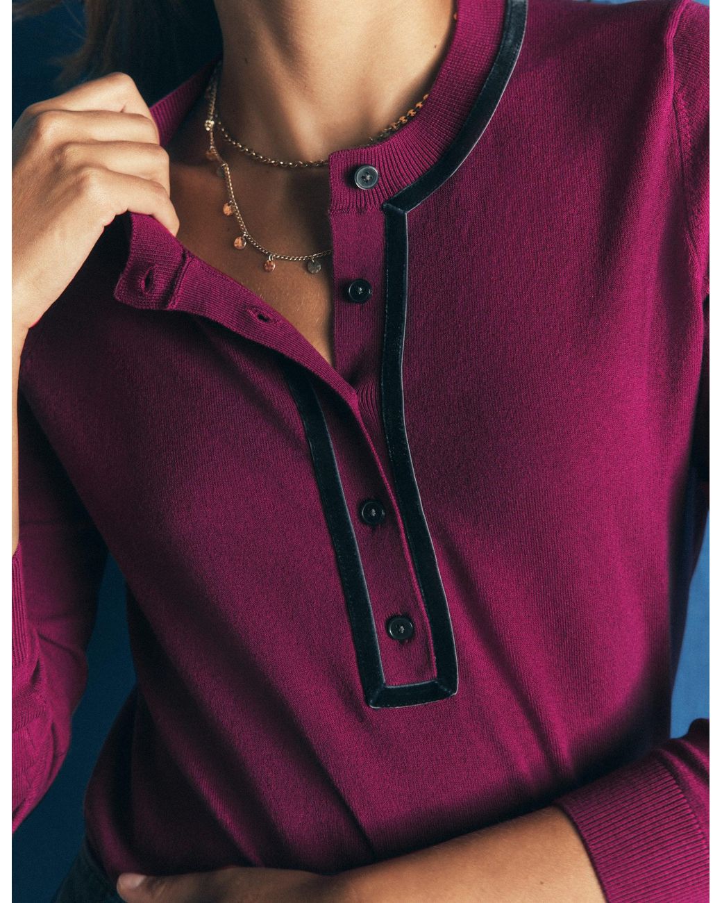 Boden Blue Velvet Trim Henley