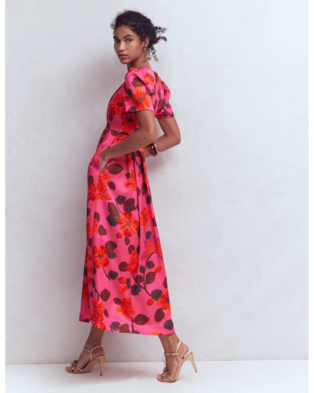 Boden Red Pleat V-Neck Dress