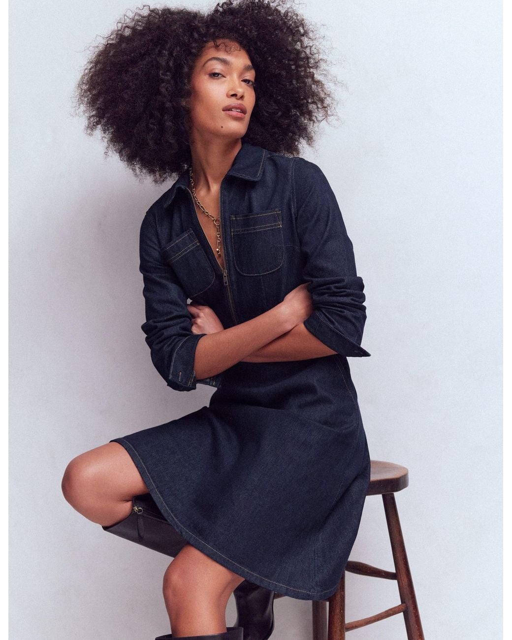 Boden Blue Flippy Denim Shirt Dress