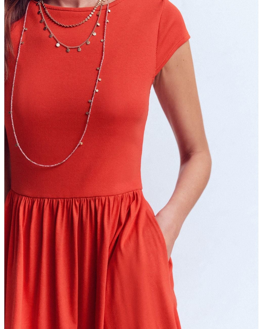 Boden Red Boat Neck Mix Dress