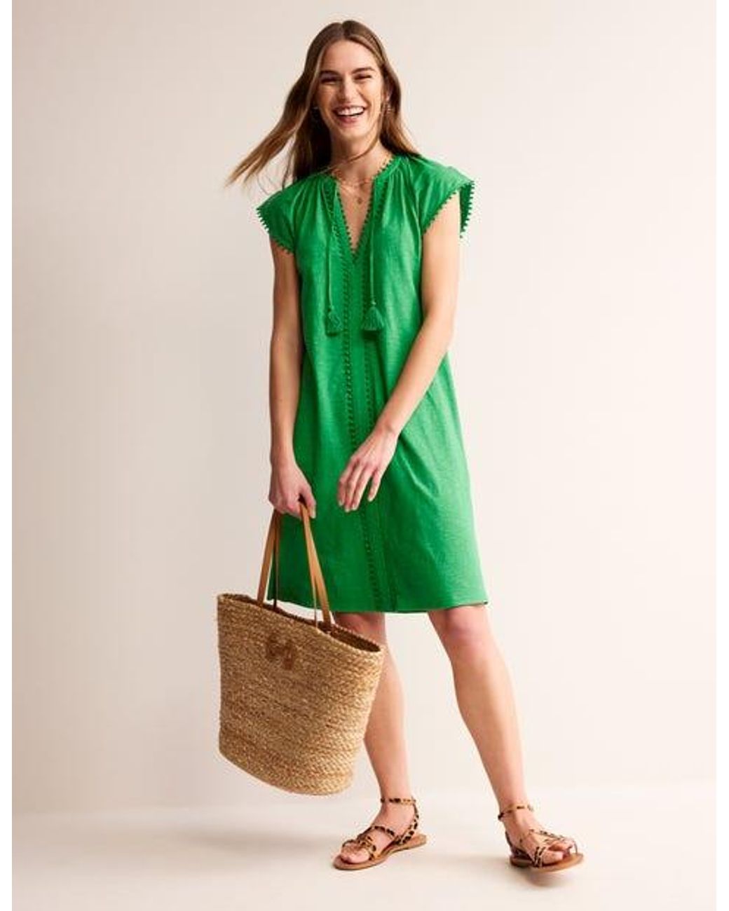 Boden Millie Pom Cotton Dress in Green Lyst UK