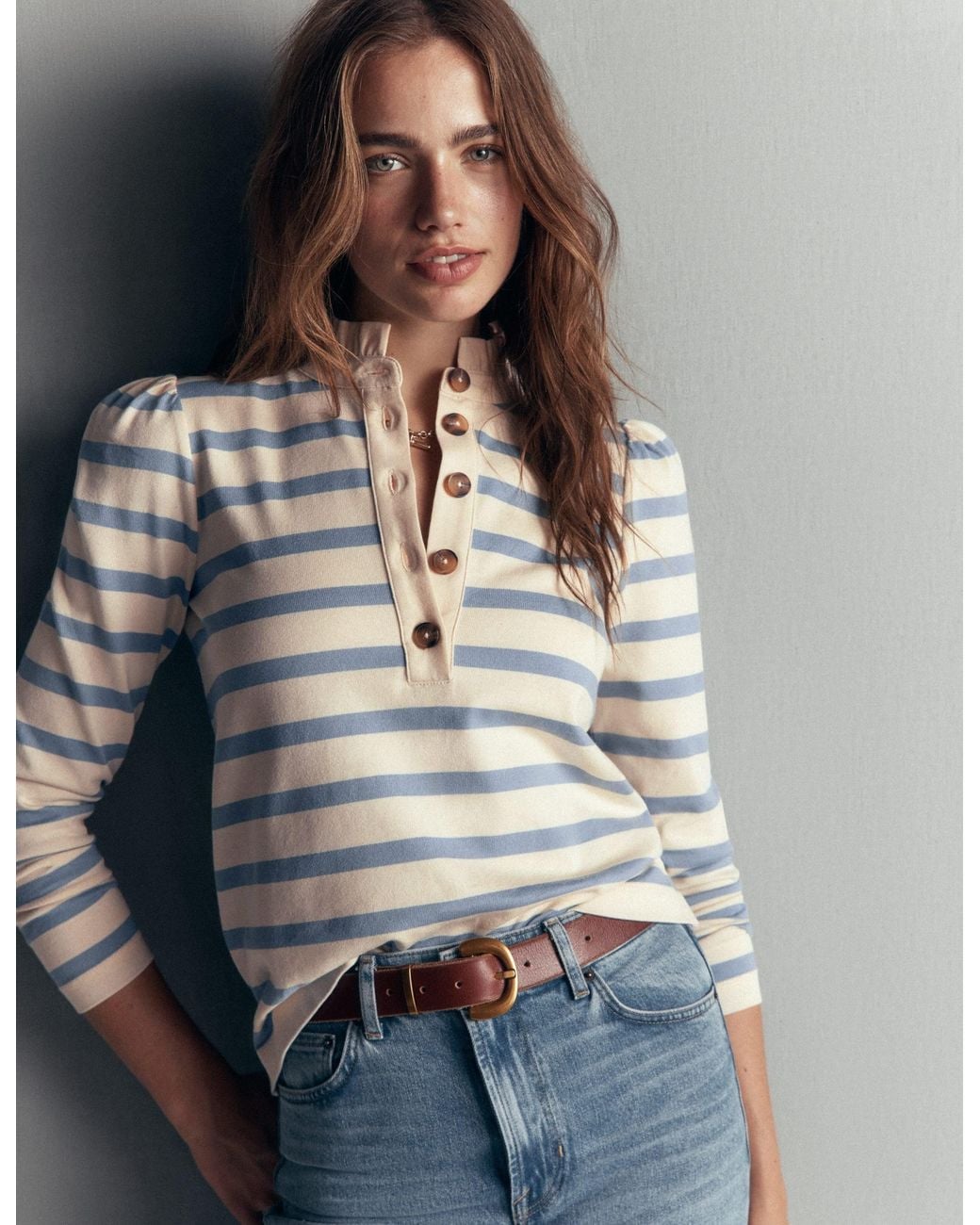 Boden White Ruffle Collar Mariner