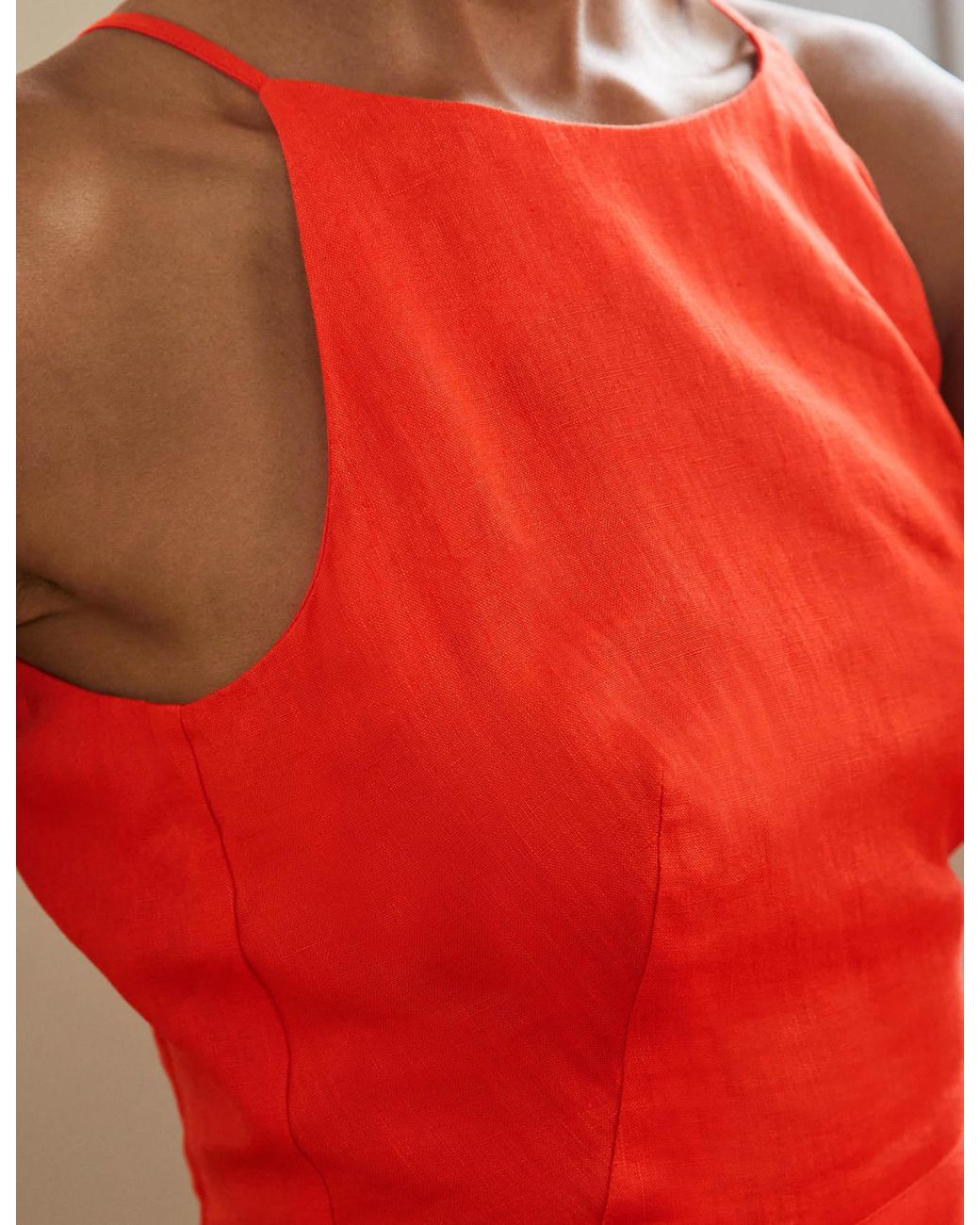 Boden Halterneck Linen Midi Dress Bright Papaya in Orange | Lyst