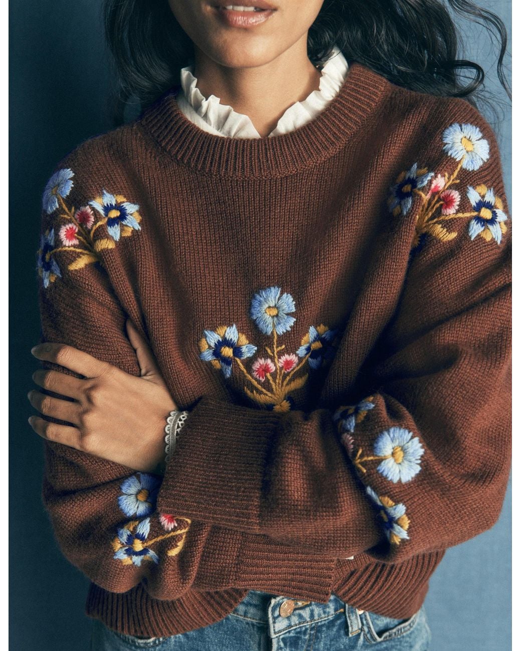 Boden Black Ella Embroidered Knit Jumper