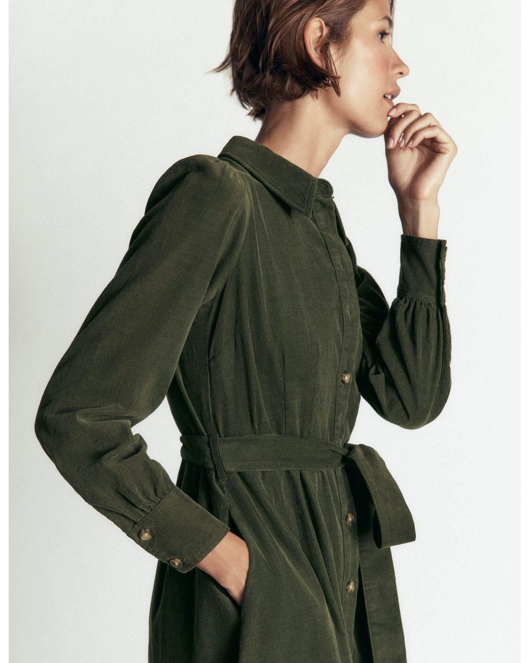 Boden Green Maeve Cord Midi Shirt Dress