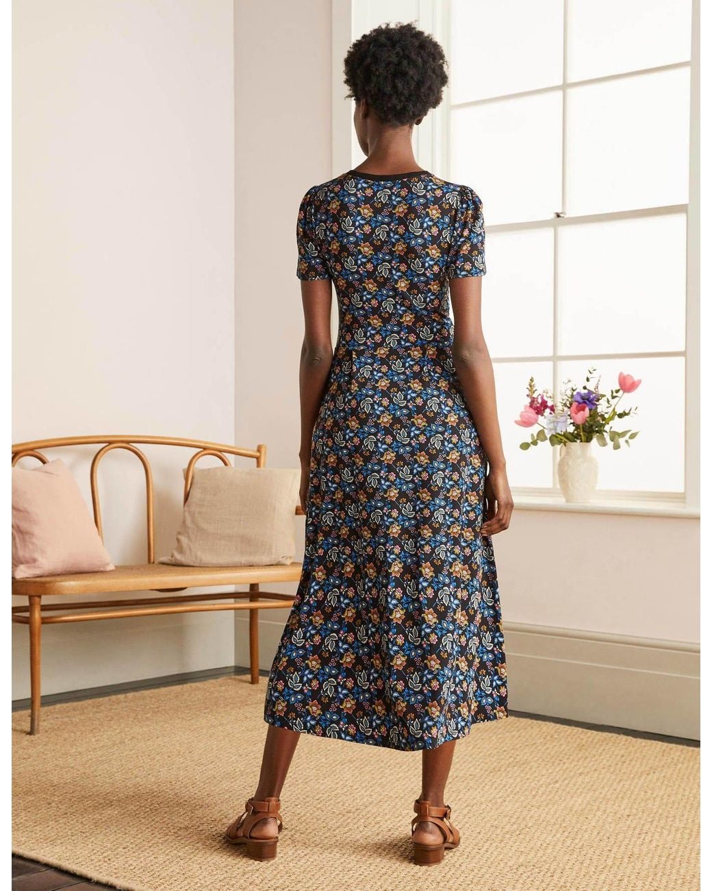 lucinda jersey midi dress Boden Lucinda Jersey Midi Dress , Summer Chintz in Black