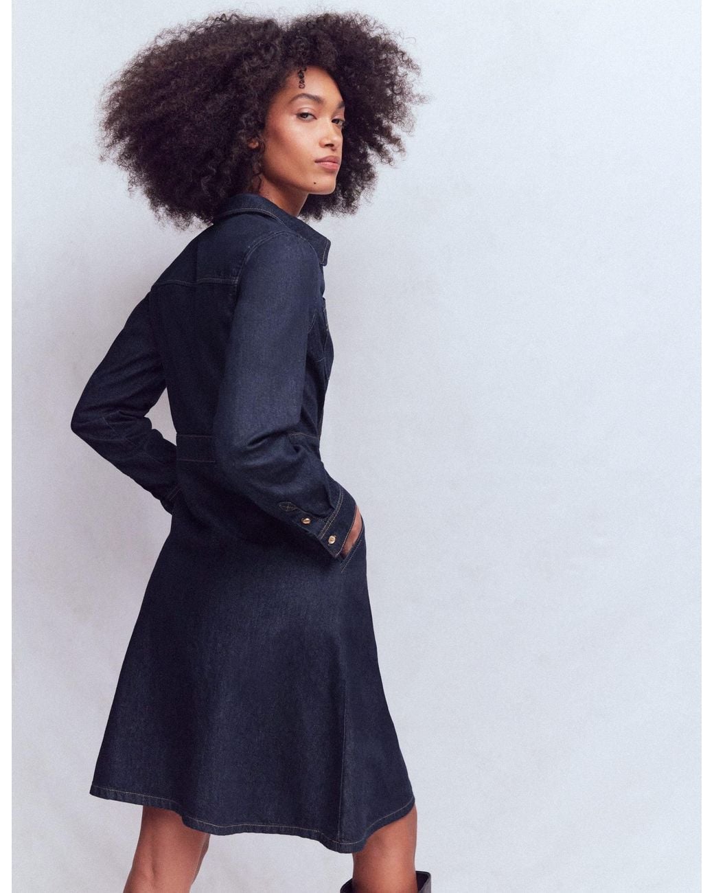 Boden Blue Flippy Denim Shirt Dress
