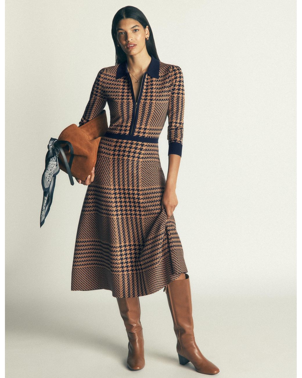 Boden Brown Fiona Zip Front Knitted Dress