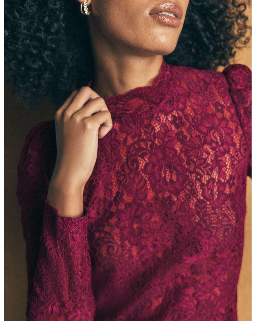 Boden Red Lace Detail Top