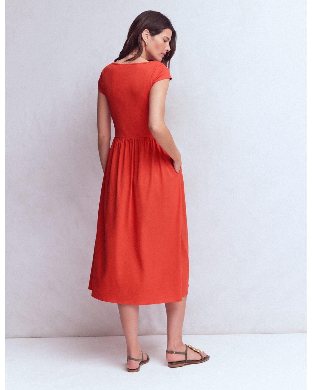 Boden Red Boat Neck Mix Dress