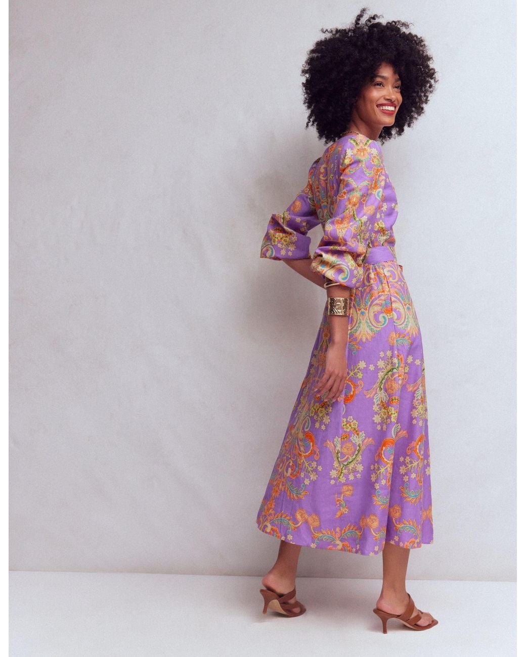 Boden Purple Florence Linen Blend Dress