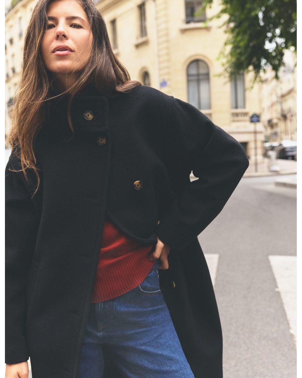 Boden Gray Funnel Neck Longline Wool Coat