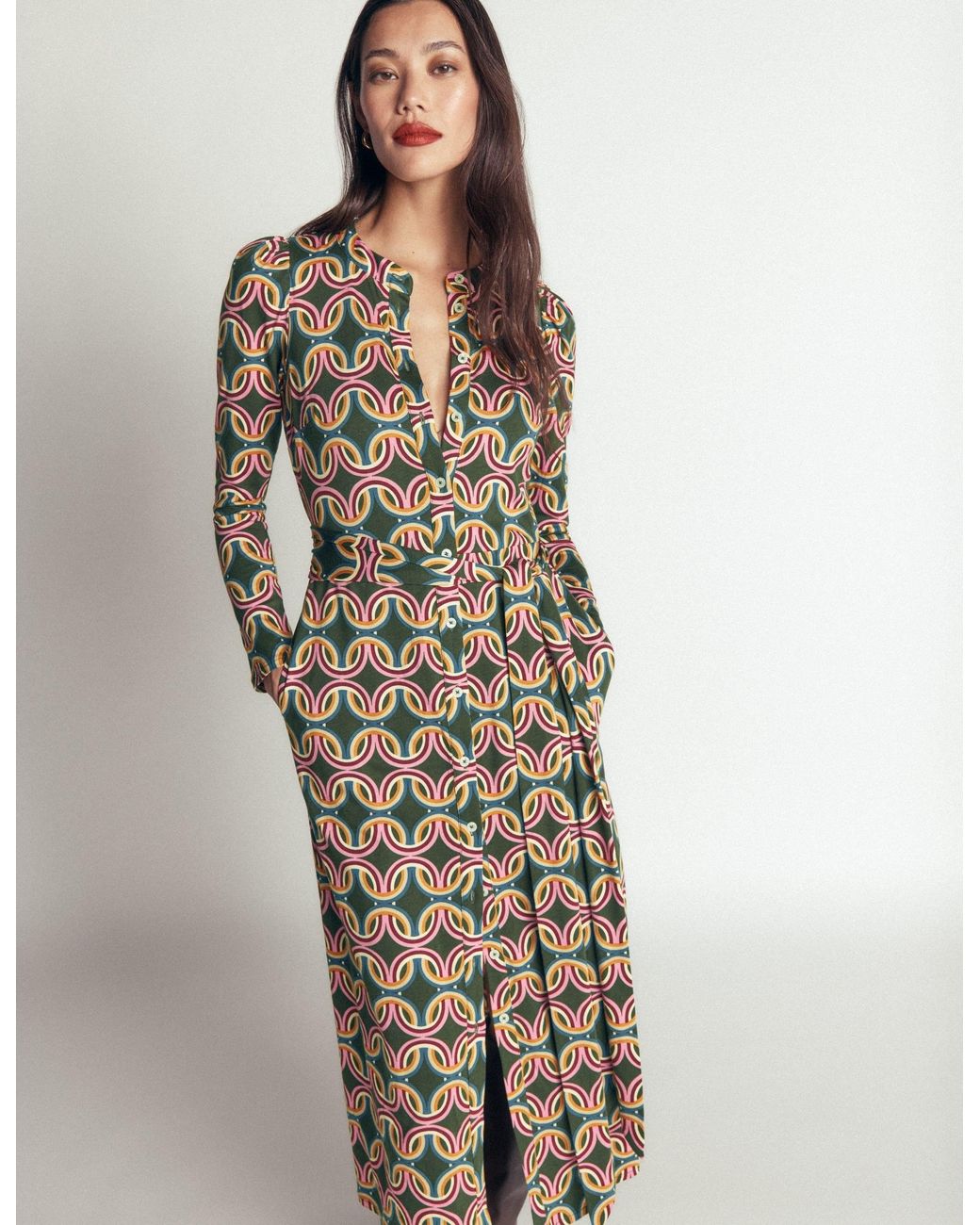 Boden Brown Honor Column Jersey Midi Dress