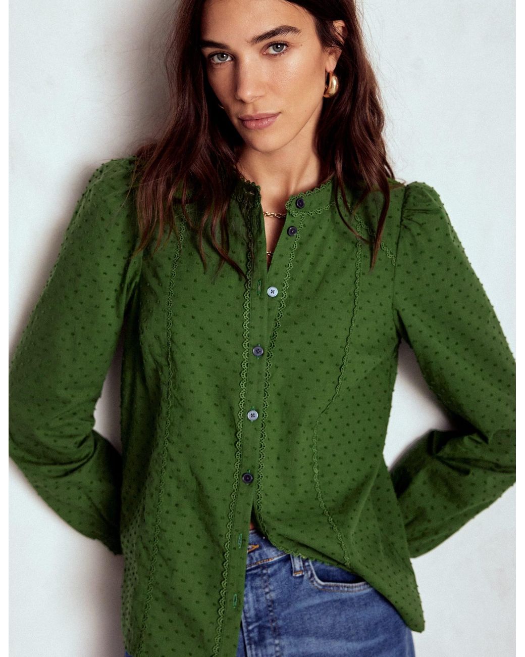 Boden Green Rhea Cotton Dobby Top