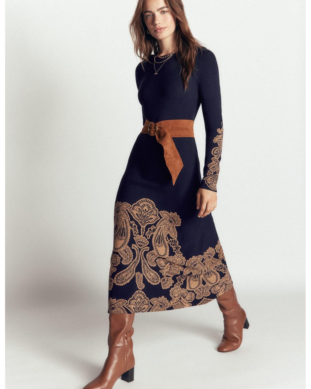 Boden Blue Crew Midi Jacquard Dress