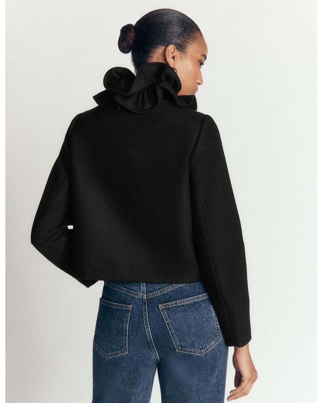 Boden Blue Ruffle Neck Wool Jacket