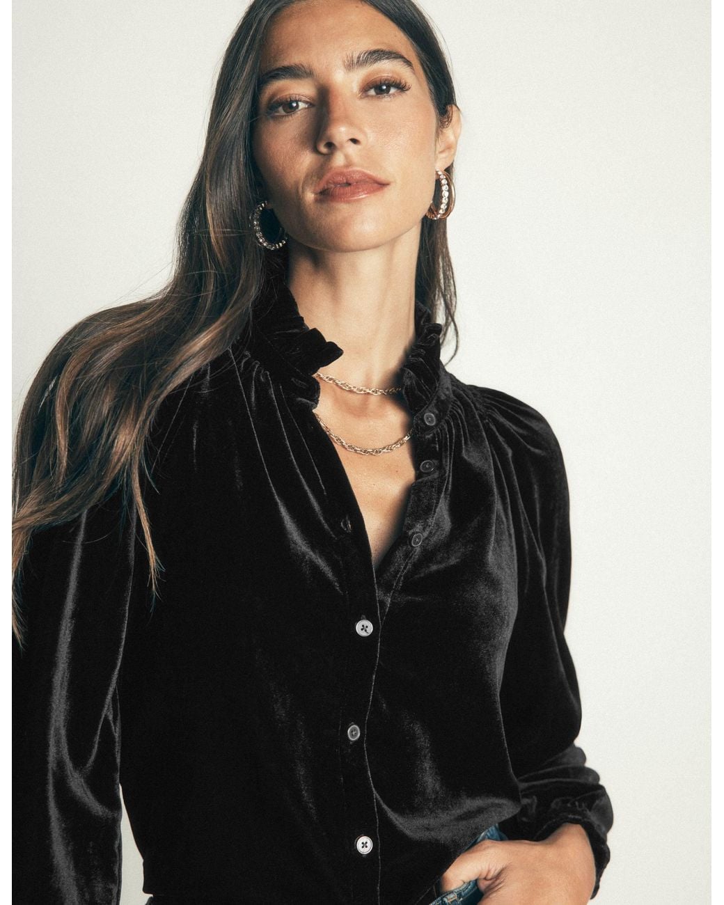 Boden Black Erica Frill Velvet Top