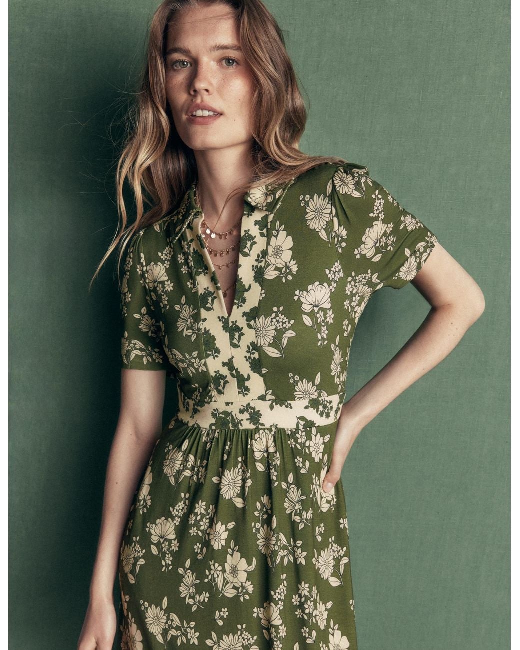 Boden Green Heidi Jersey Midi Tea Dress