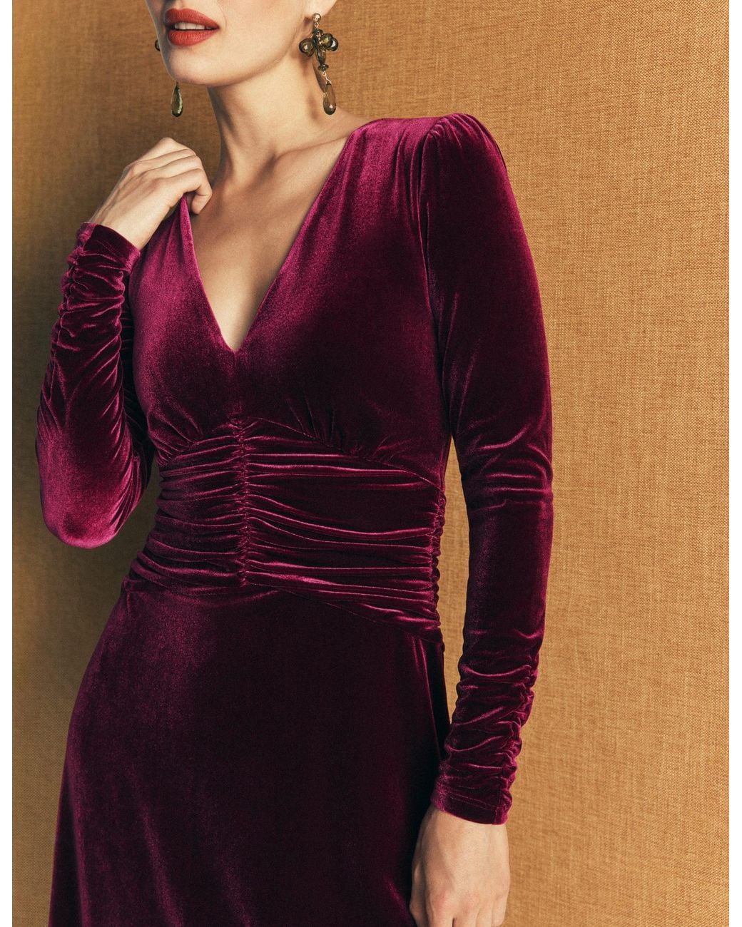 Boden Blue Mya Ruched Velvet Midi Dress