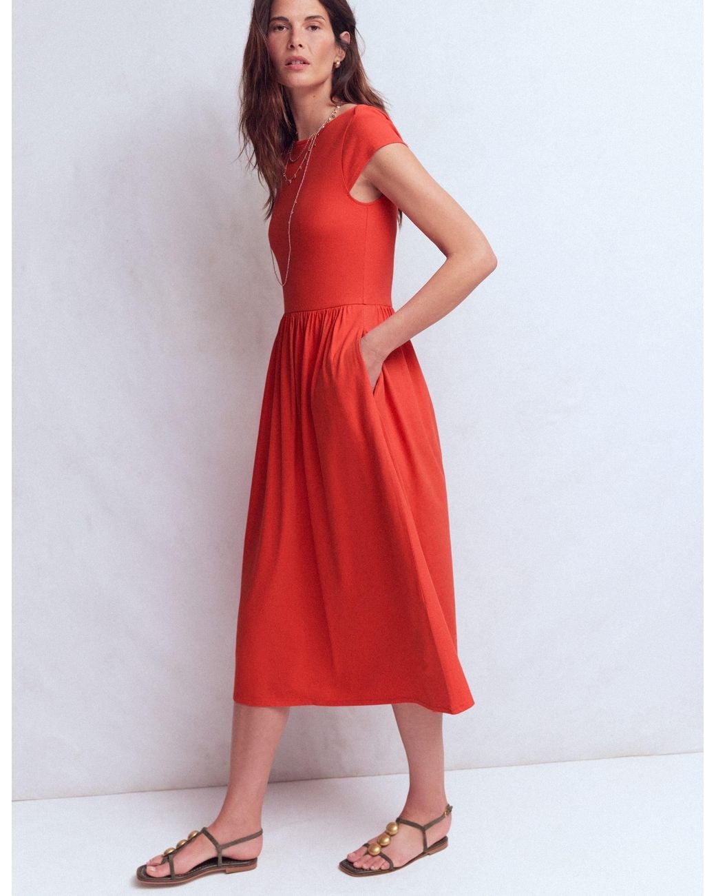 Boden Red Boat Neck Mix Dress