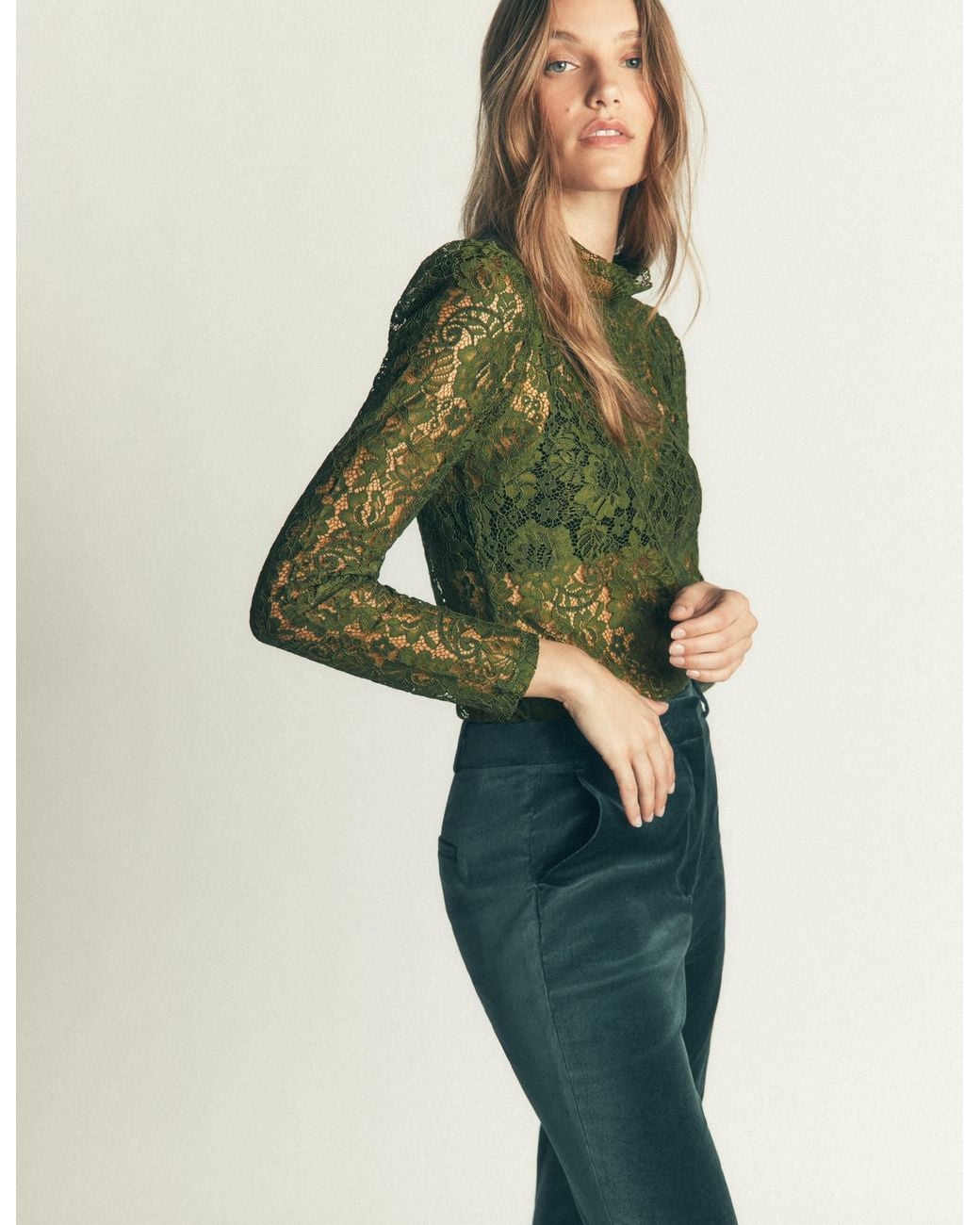 Boden Green Lace Detail Top