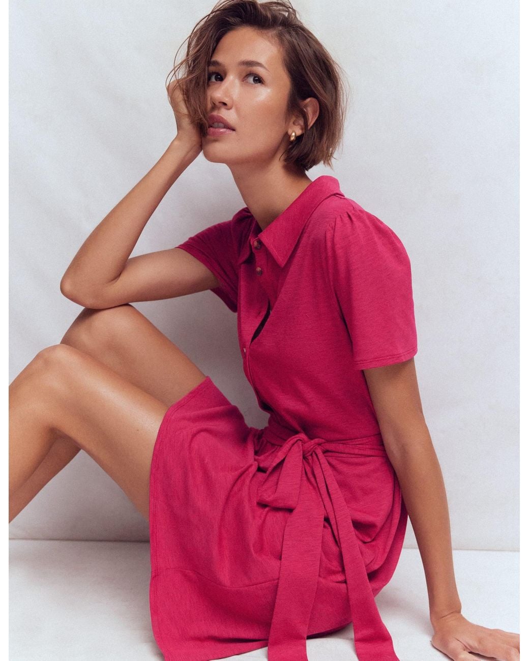 Boden Red Patti Short Jersey Shirt Dress